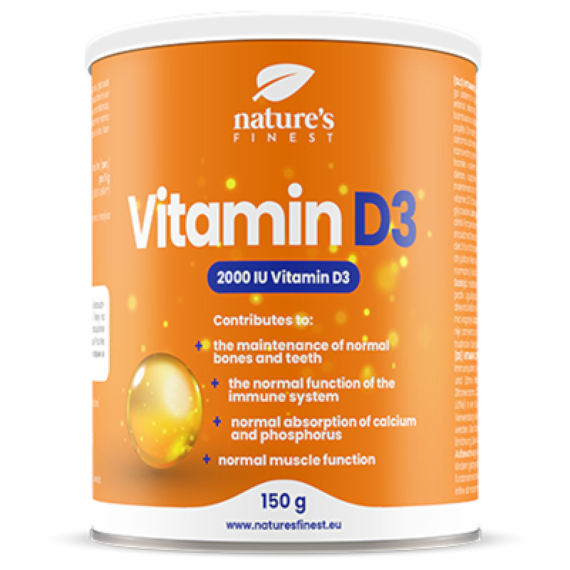 Nature's finest Vitamin D3. Augstas absorbcijas un dozācijas D3 vitamīns. 2000IU vienā devā. Ar dabisku citronu, bez cukura. 150g